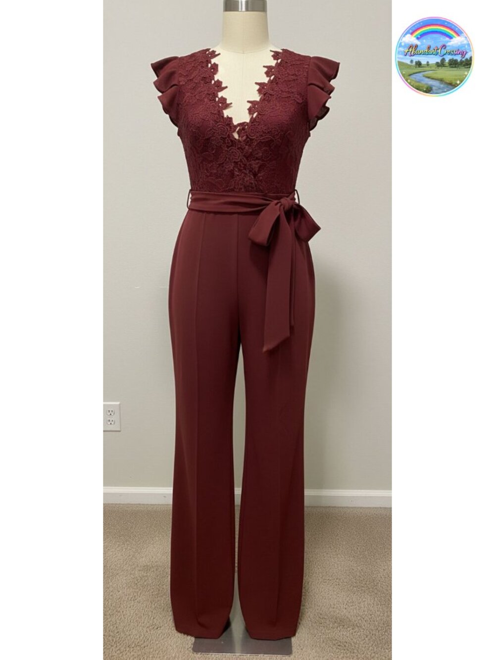 PaladMom Plus Size Wide Leg Jumpsuit V-Neck Sleeveless Back Zipper